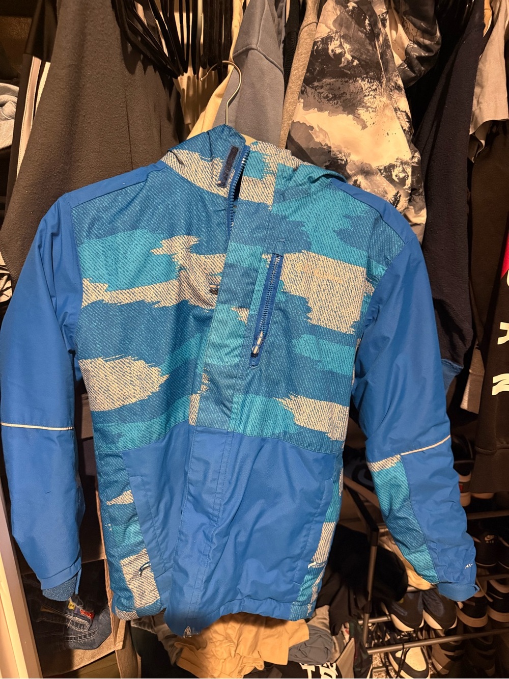 Columbia boys obni heat Blue Patterned Hooded Jacket - Youth Outdoor Top